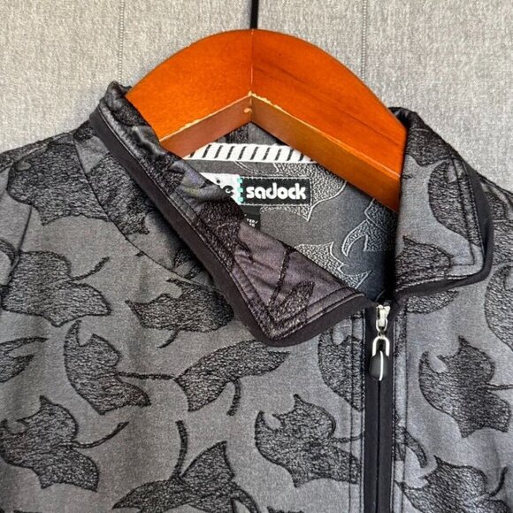 90s Vintage Jamie Sadock Golf Black Gray  Side Collar Zip Cap Sleeve Top Size XL - Picture 2 of 12